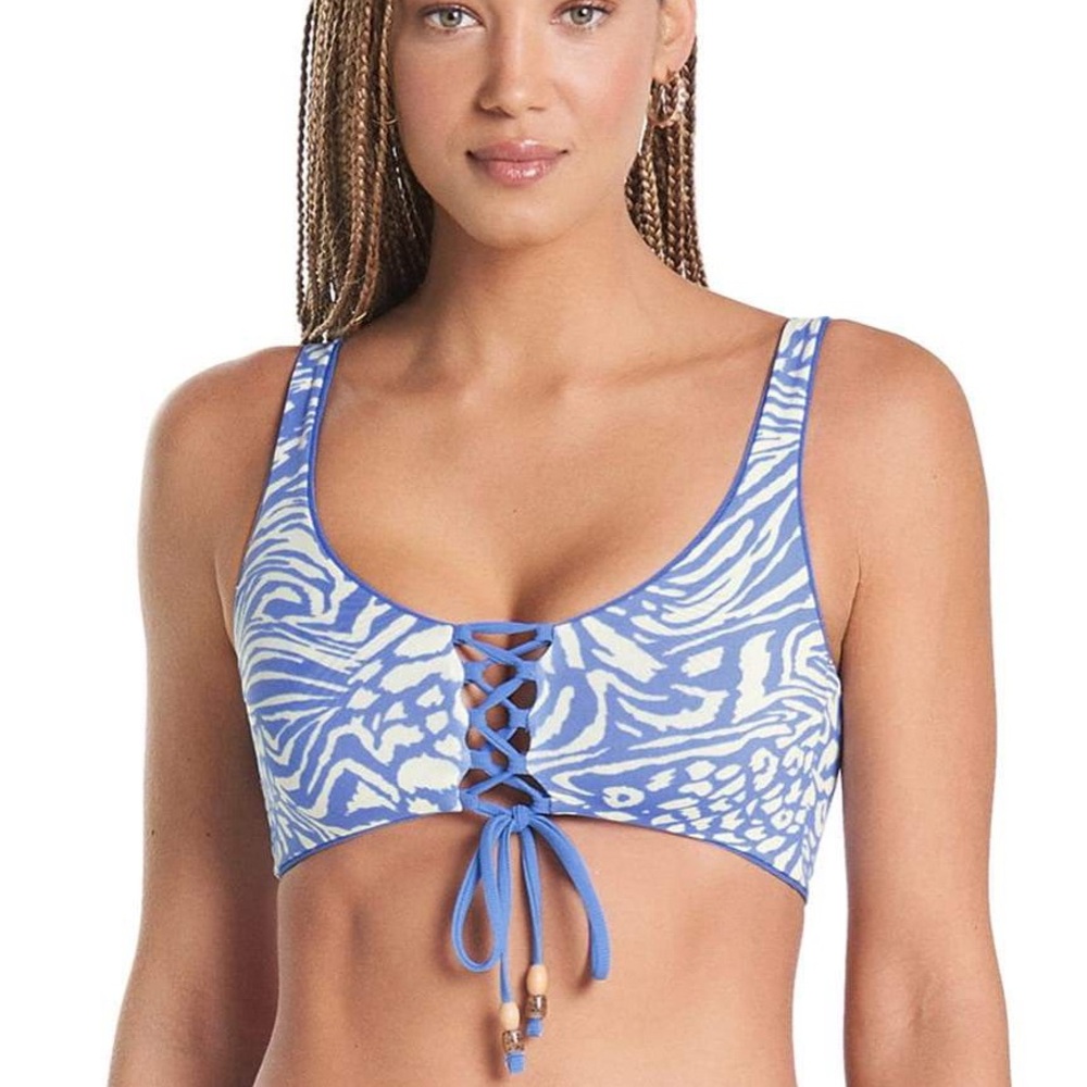 NWT Maaji Blue Bell Danzel Lace Up Reversible Bralette Bikini Top Size 3XL